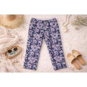Talbots Perfect Crop Floral Pants | Blue White Purple | Women’s Size 8